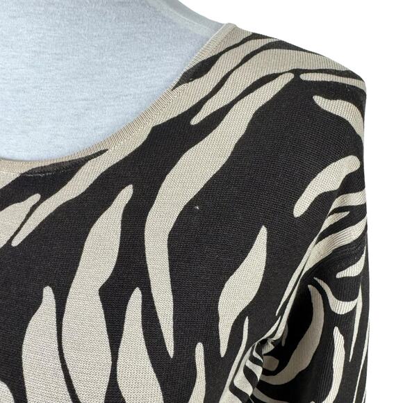 Pursuits Ltd Silk Blend Tan Brown Animal Print 3/4 Sleeve Thin Knit Sweater - Picture 6 of 8